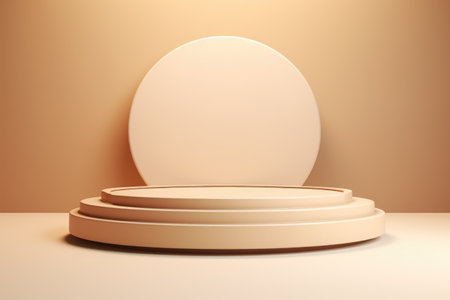 Round display podium with copy space on beige background, created using generative ai technologyの素材