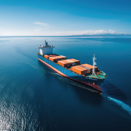 Cargo ship sailing in calm sea waters, created using generative ai technologyの素材