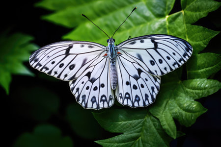 Butterfly on green leaf, close up of a beautiful butterflyの素材