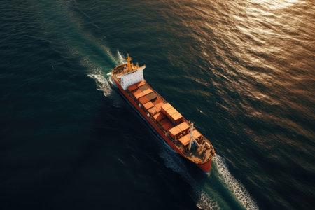 Cargo ship sailing in calm sea waters, created using generative ai technologyの素材