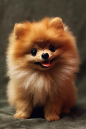 Pomeranian Spitz puppy on a dark background. Close-upの素材
