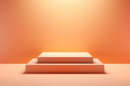Square display podium with copy space on orange background, created using generative ai technologyの素材