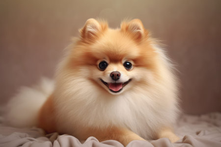 Pomeranian dog on a light background. Shallow depth of field.の素材