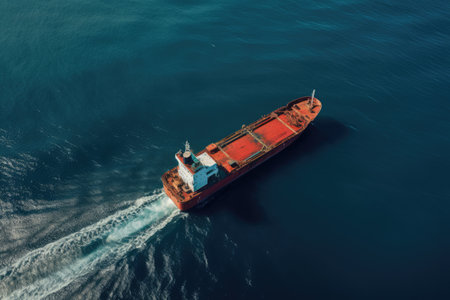 Cargo ship sailing in calm sea waters, created using generative ai technologyの素材