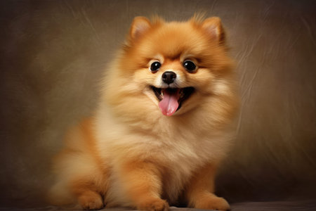 Pomeranian Spitz dog on brown background. Cute pet.の素材