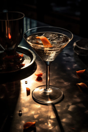 Refreshing martini cocktail with orange and ice on bar counterの素材