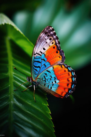 Butterfly on a leaf in the rainforest of Thailand.の素材