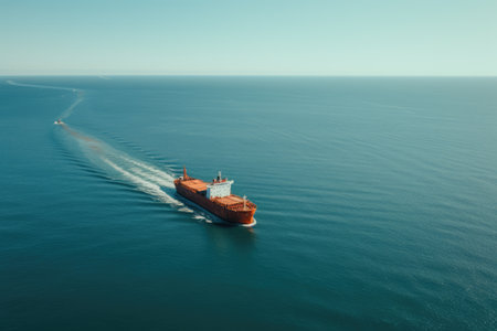 Cargo ship sailing in calm sea waters, created using generative ai technologyの素材