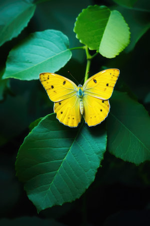 Butterfly on green leaf background. Shallow depth of field.の素材