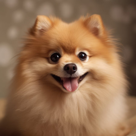 Cute Pomeranian dog looking at camera, closeup portraitの素材
