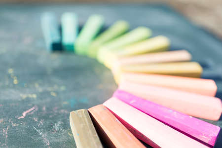 Blackboard with color chalkの写真素材