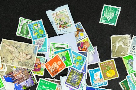 These are Used Japanese stampsの写真素材