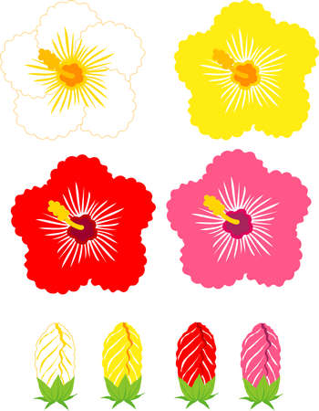 Hibiscus flower and bud icon setのイラスト素材