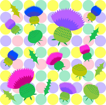 Colorful polka dots and thistle flower background illustrationのイラスト素材
