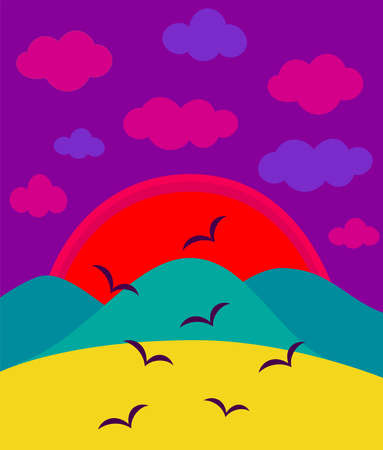 sunset and crow background illustrationのイラスト素材
