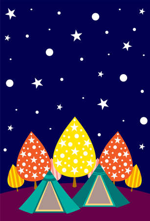 background illustration of a tepee tent with a starry skyのイラスト素材