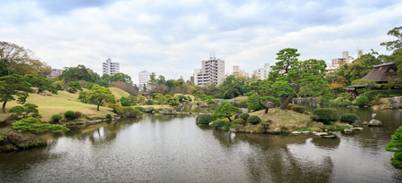 KUMAMOTO, JAPAN - NOVEMBER 7, 2015 : Beautiful scenery in Suizenji garden on November 7, 2015.Japanese style landscape garden in Kumamoto, Kyushu Island, Japan.のeditorial素材