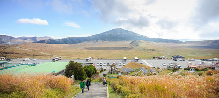 KUMAMOTO, JAPAN - NOV 11,2015: The surrounding scenery of Kusasenri grassland in Mount Aso on  NOV 11,2015 in Kumamoto, Japan.のeditorial素材