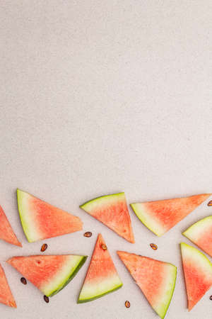Fresh juicy slices of watermelon. Sweet summer dessert healthy eating concept. Stone concrete...