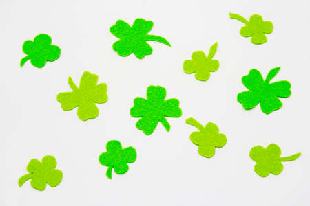 Felt clover leaves isolated on white background. Good luck symbol, St.Patrick's Day concept