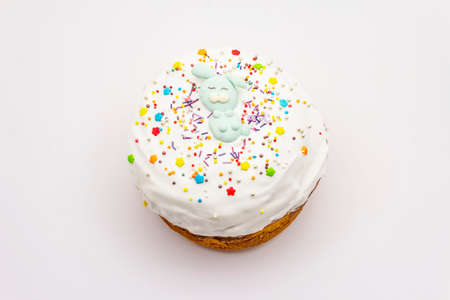 Easter cake isolated on white background. Traditional Orthodox festive breadの写真素材