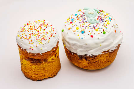 Easter cakes isolated on white background. Traditional Orthodox festive breadの写真素材