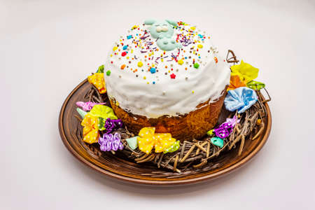 Easter cake isolated on white background. Traditional Orthodox festive breadの写真素材
