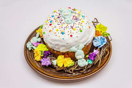 Easter cake isolated on white background. Traditional Orthodox festive breadの写真素材