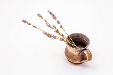 Dry lavender isolated on white background. Aromatic flowers, traditional ingredient for food and cosmeticsの写真素材