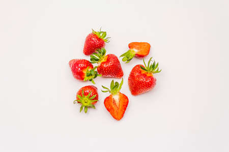 Sweet fresh strawberry isolated on white background. Ripe berries fruit tasty ingredient for many dishesの写真素材