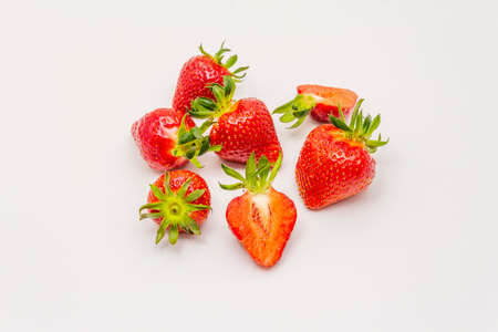 Sweet fresh strawberry isolated on white background. Ripe berries fruit tasty ingredient for many dishesの写真素材