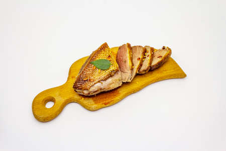Roasted duck breasts and spices isolated on white background. Delicious ingredient for cooking healthy meal. Traditional French foodの写真素材