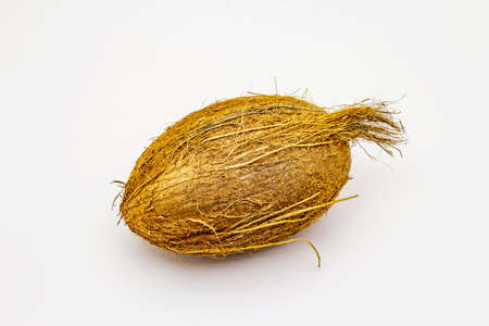 Fresh ripe coconut isolated on white background. Whole fruit, ingredient for healthy and beauty lifeの写真素材