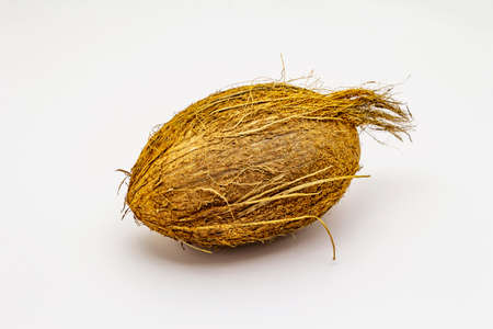 Fresh ripe coconut isolated on white background. Whole fruit, ingredient for healthy and beauty lifeの写真素材