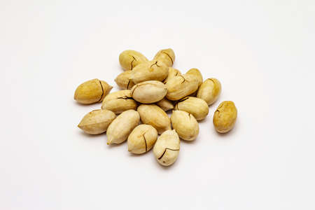 Ripe pecan isolated on white background. Traditional ingredient for pecan pie in USAの写真素材
