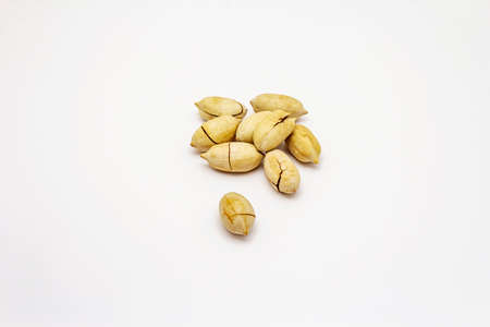 Ripe pecan isolated on white background. Traditional ingredient for pecan pie in USAの写真素材