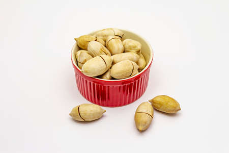Ripe pecan isolated on white background. Traditional ingredient for pecan pie in USAの写真素材