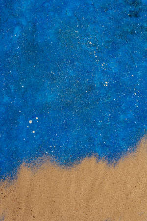 Navy blue nautical summer background wish sand, top viewの写真素材