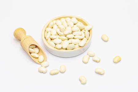 Dry Lima beans isolated on white background. A traditional ingredient in healthy food preparationの写真素材