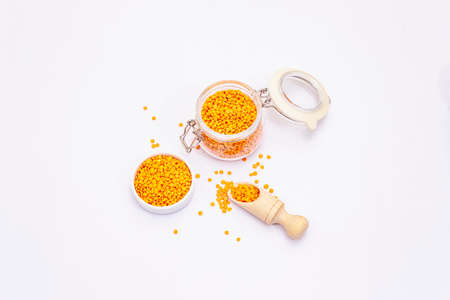 Dry red beans isolated on white background. A traditional ingredient in healthy food preparationの写真素材