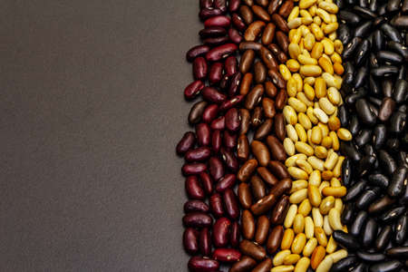 Set of various dry legumes scattered in stripes, indispensable protein for a healthy lifestyle....