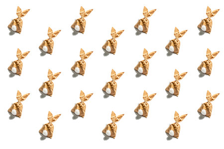 Easter bunny paper gift pattern isolated on white background. Festive texture, greeting card, DIY concept. A trendy hard light, dark shadow, flat lay, mockup, templateの写真素材