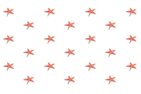 Starfish pattern isolated on white background. Vacation concept, sea card. A trendy hard light, dark shadow, flat lay, mockup, templateの写真素材