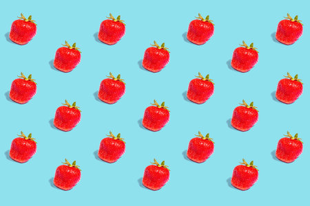 Strawberry. Pattern from strawberries on a colored background. Whole fruits, trendy hard light, dark...