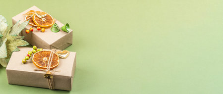 Zero waste gift concept. Handcrafted eco style, natural New Year, Thanksgiving, Christmas...