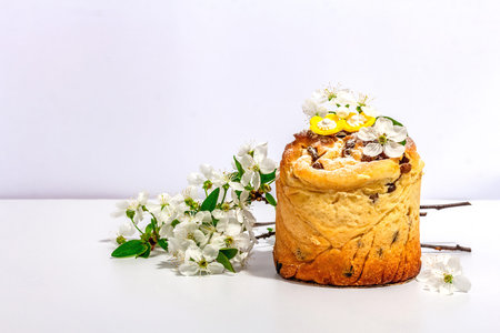 Easter cake Cruffin or sweet bread kulich isolated on white background. Festive baking, trendy hard...
