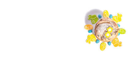 Easter cake Cruffin or sweet bread kulich isolated on white background. Festive baking, trendy hard...