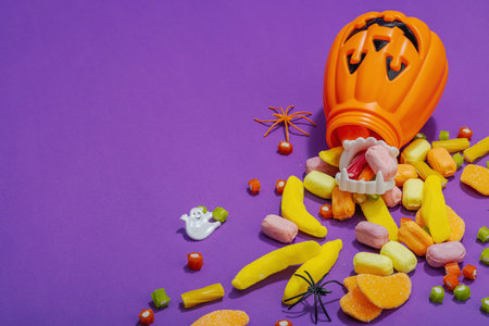 Traditional festive composition for Halloween party. Sweet seasonal food, homemade autumn decor....
