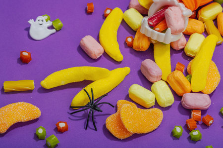 Traditional festive composition for Halloween party. Sweet seasonal food, homemade autumn decor....