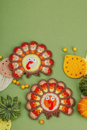 Autumn table setting. Thanksgiving cutlery, traditional fall decor, flat lay. Festive cozy mood,...
